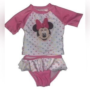 Minnie Mouse swim rash guard set, 2-piece. Size: 6-9 M